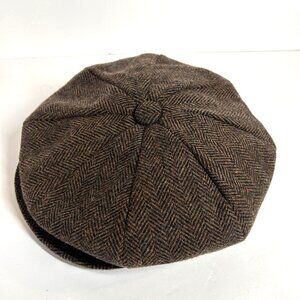 New York Hat Co Cap Newsboy Medium Brown Wool Herringbone Made in USA